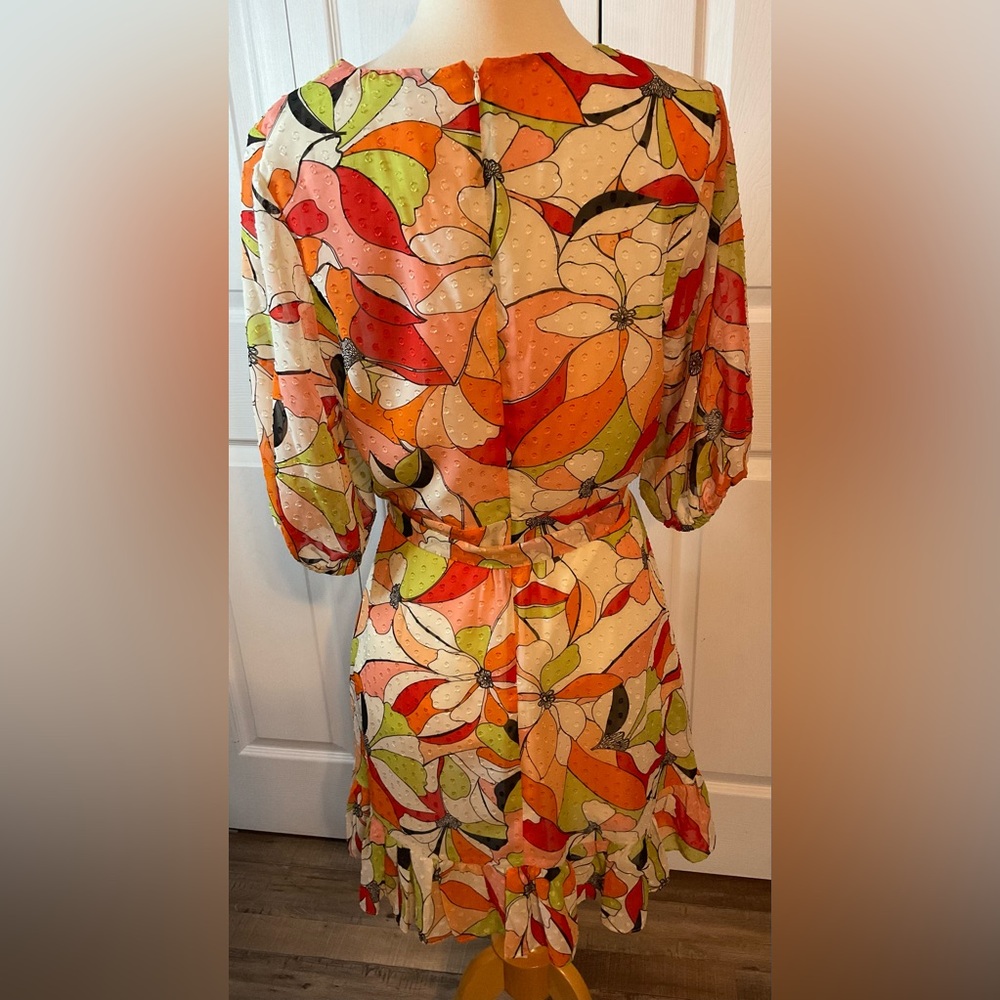 BCBGeneration Orange Peach Green Floral Dress Size 10 - Picture 8 of 8